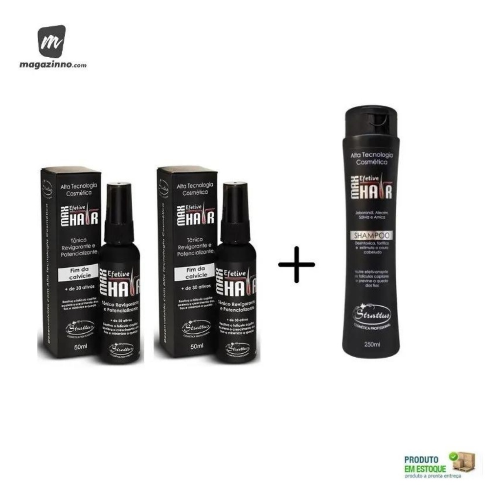 Kit 2 Tonico Max Hair + 1 Shampoo Max Hair Trat. Calvície