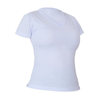 CAMISETA GOLA V BÁSICA ANTI PILLING BRANCA FEMININA - BABY LOOK - SUBLIMAÇÃO