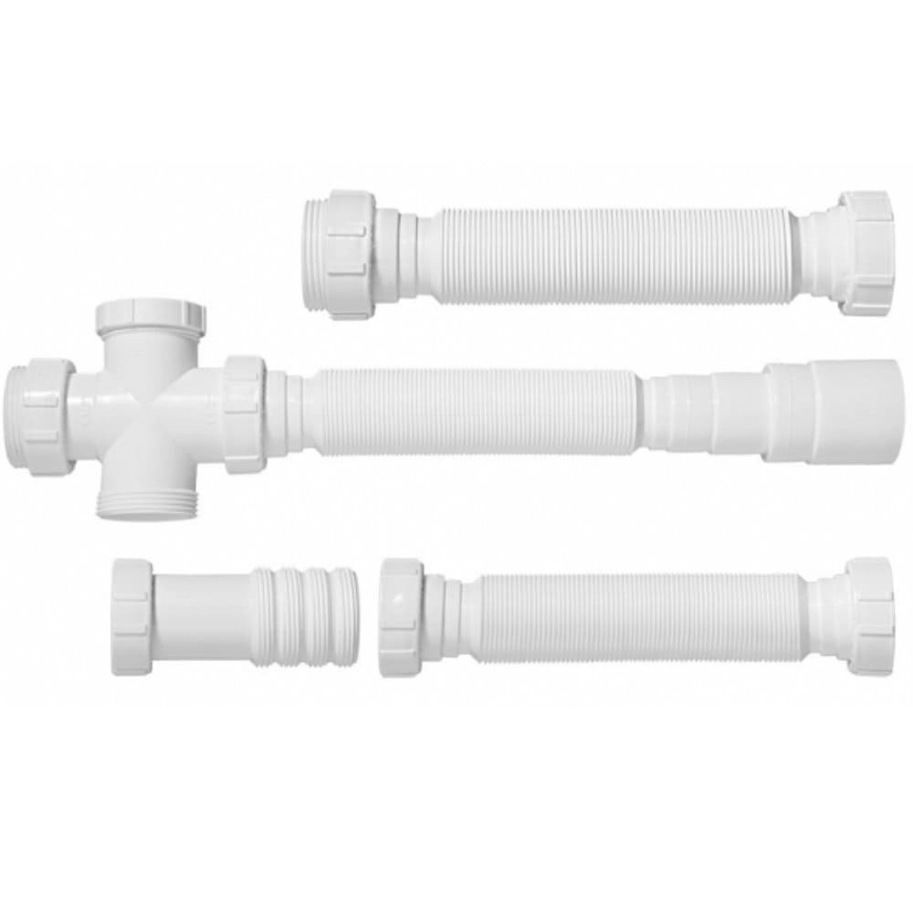 KIT  CONEXÃO C/ SIFÃO TUBO EXTENSIVO BRANCO P/ CUBA TRIPLA