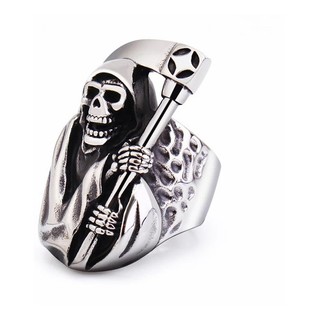 The Grim Reaper Anello Acciaio Inox Anello Teschio Uomo Punk - Foto 9
