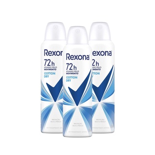 Kit com 3 Desodorantes Antitranspirantes Aerosol Feminino Rexona Cotton Dry 72 horas 150ml