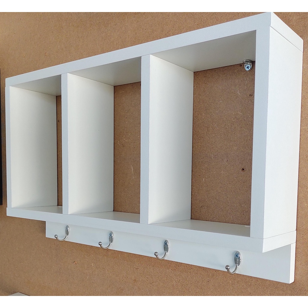 Nicho Triplo com Ganchos Cabide Prateleira em MDF para Cozinha