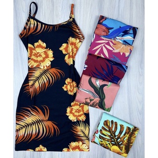 Kit 2 Vestidos Estampados Tubinho Curto Tecido Canelado Slim