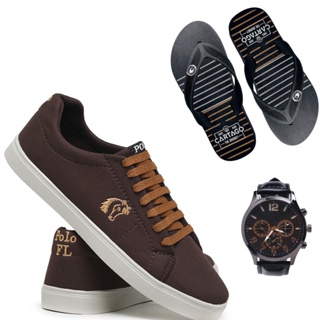 Kit Sapatenis Masculino Casual Polo Fl + Chinelo e Relogio em Oferta na Shopee