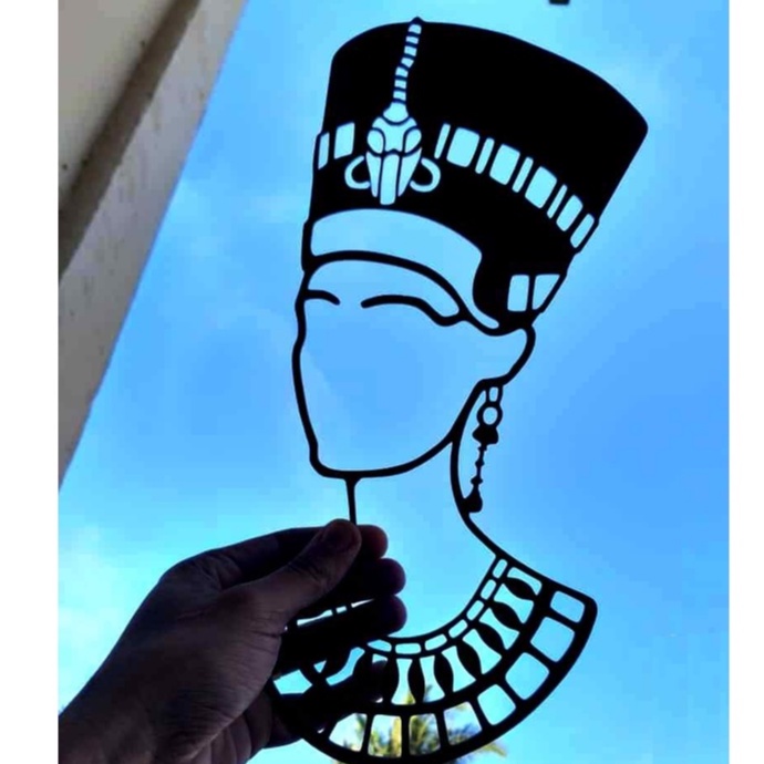 Aplique de Parede vazado Nefertiti Rainha do antigo Egito arte decoração sala quarto escritório Mdf