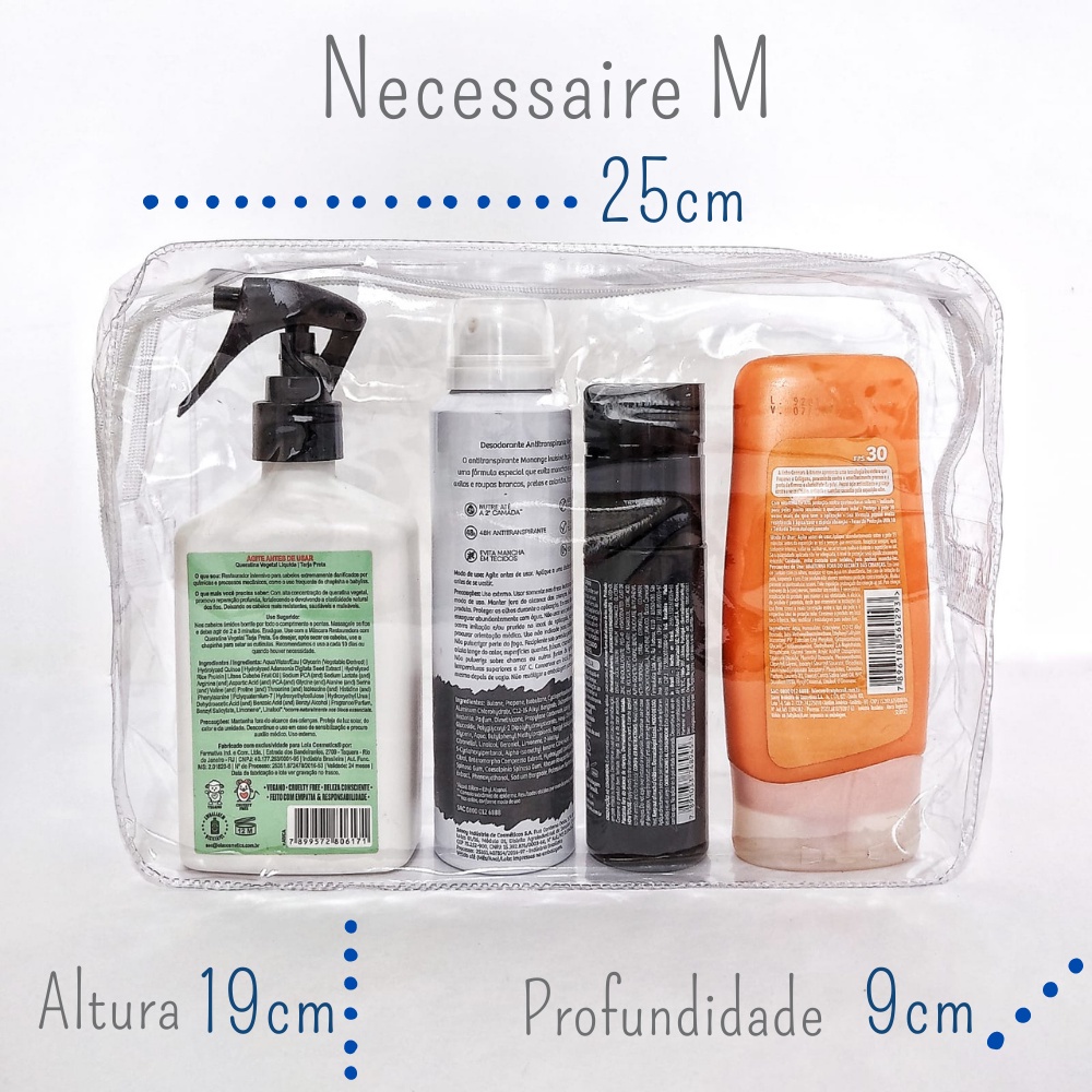 Kit 3 Necessaire Pvc Transparente 25cmx19cmx9cm em Oferta na Shopee