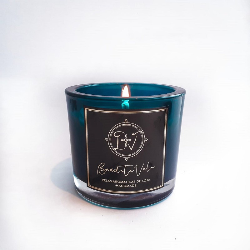 Vela Vegetal Aroma Jasmim Vidro Azul P - Bendita Vela
