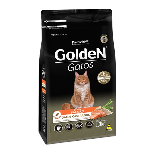 Ração Golden para Gatos Adultos Castrados Sabor Salmão - 1Kg em Oferta na Shopee