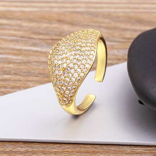 Anel Geométrico Incrustado De Cristal Zircônia Ajustável De Design Simples Feminino Banhado A Ouro