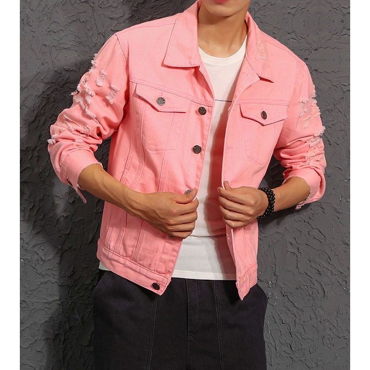 jaqueta jeans rosa masculina