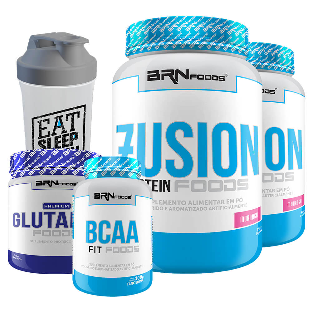 Kit 2x Fusion Protein 900g + BCAA + Glutamina + Coqueteleira – BRNFOODS