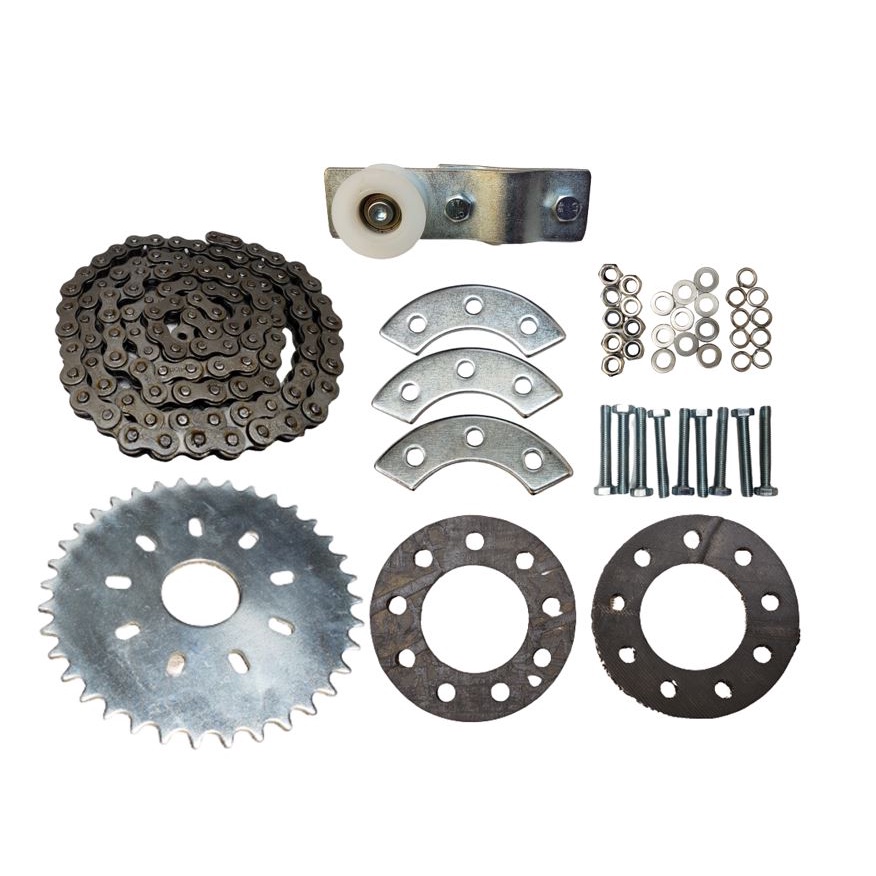 Kit Coroa 36 Dentes + Corrente + Kit Fixação e Esticador para Bicicleta Motorizada