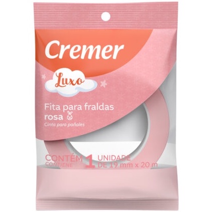 Fita Crepe para fralda Cremer 19mm X 20m Embalagem Moderna Fixa A fralda No lugar Rosa