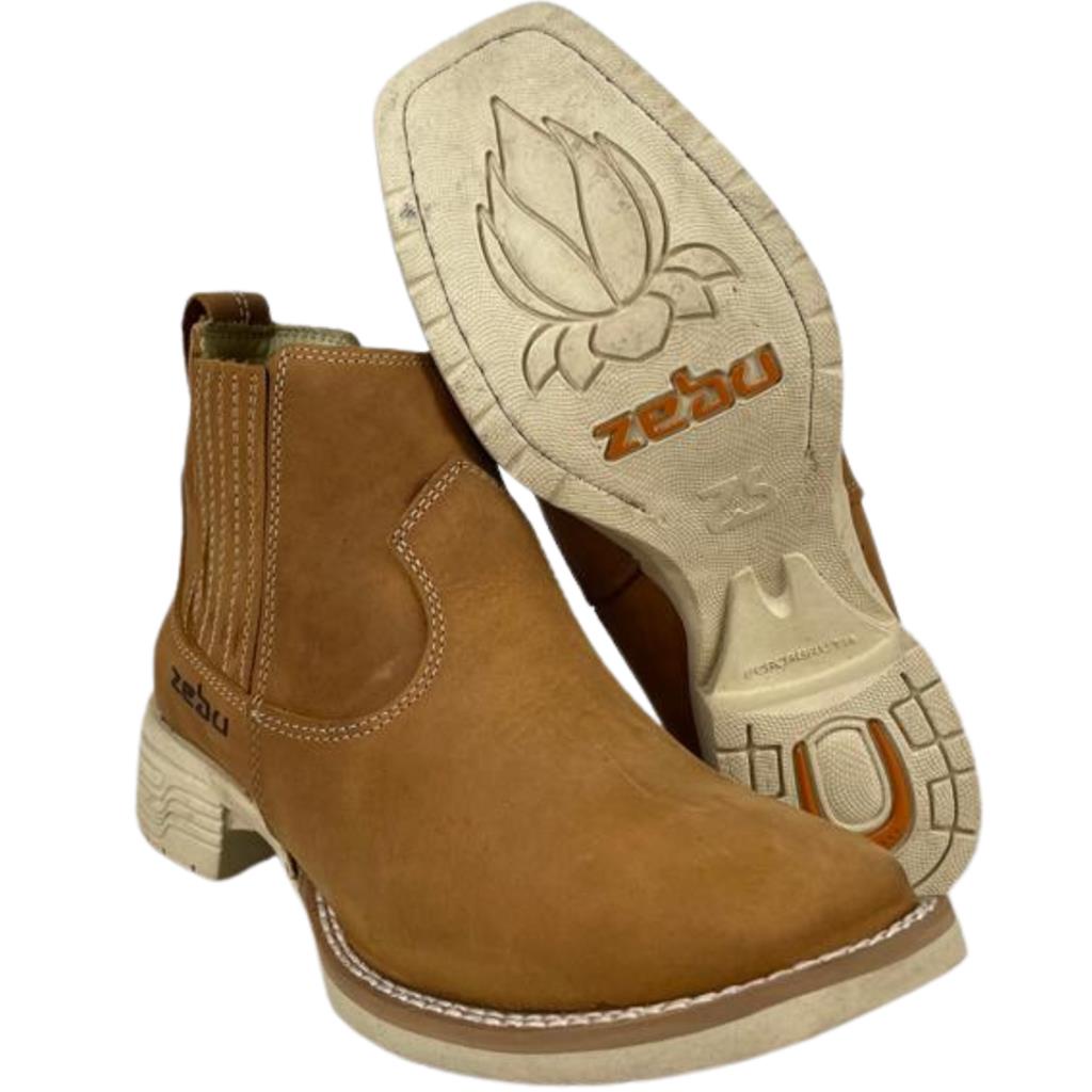Botina Feminina B.Q Zebu Marrom Conhaque 100% Couro Bovino Country