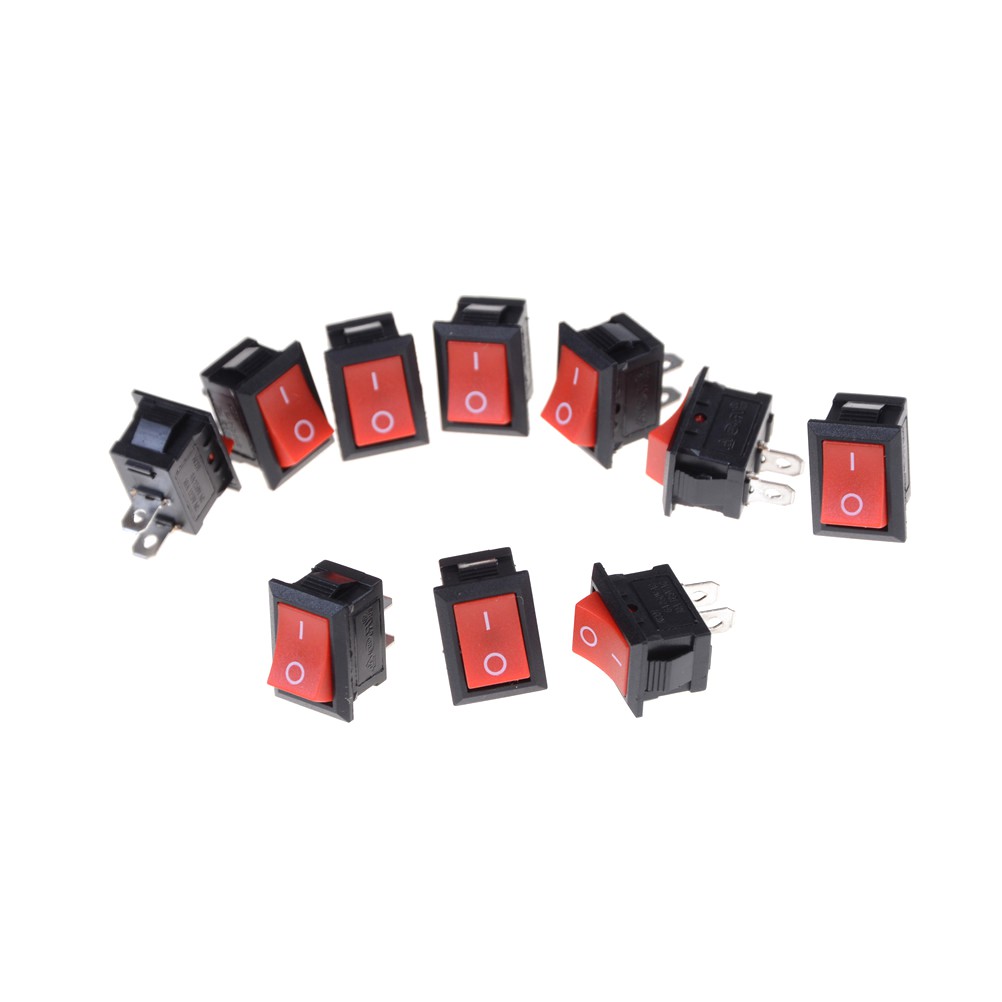 {BI&3C} 10pcs Red Rocker Switch 2 Pin KCD1-101 250V 6A Boatlike Switch 15*21MM