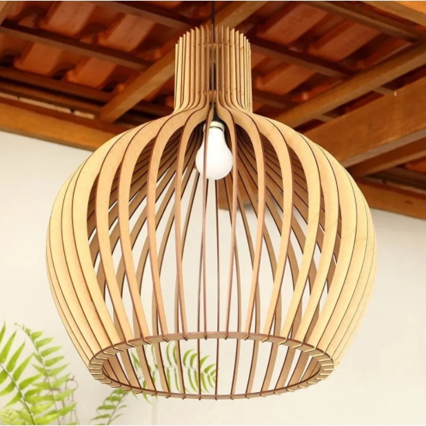 Lustre Pendente Luminária de Teto Sala Quarto Madeira Decorativa