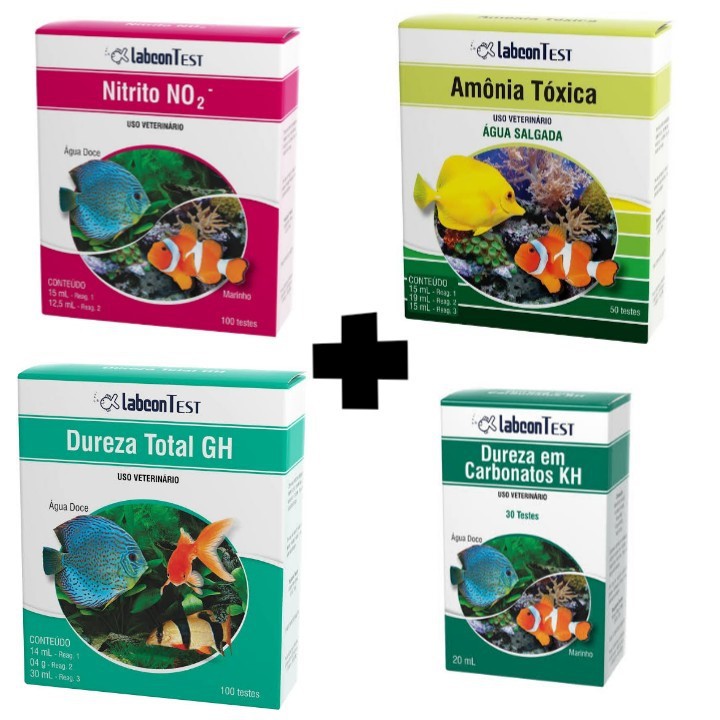 Kit Labcon Test Amônica Toxica + Nitrito No2 + Gh + Kh