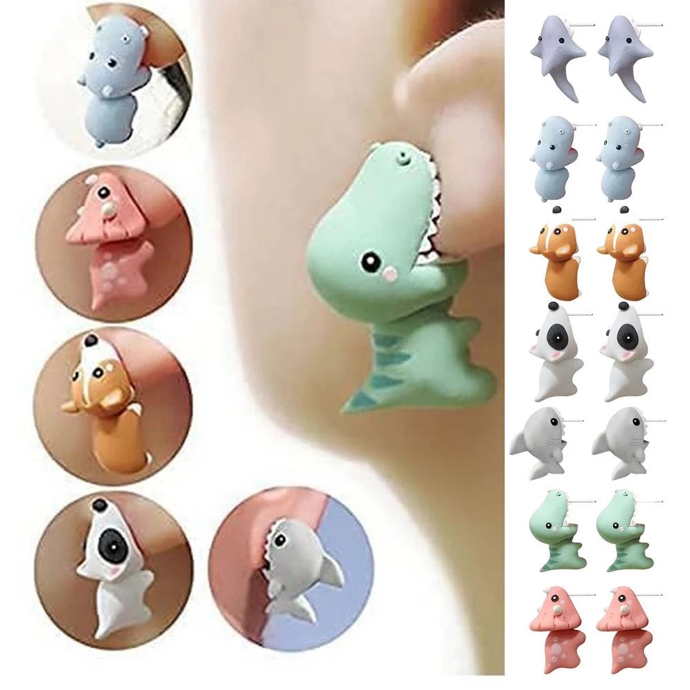 Animal Bonito Mordida Brinco Brincos De Argila Do Polímero Studs , 3D , Moda Simples Handmade Polymer Stud Para Crianças Meninas Mulheres (1 Par)