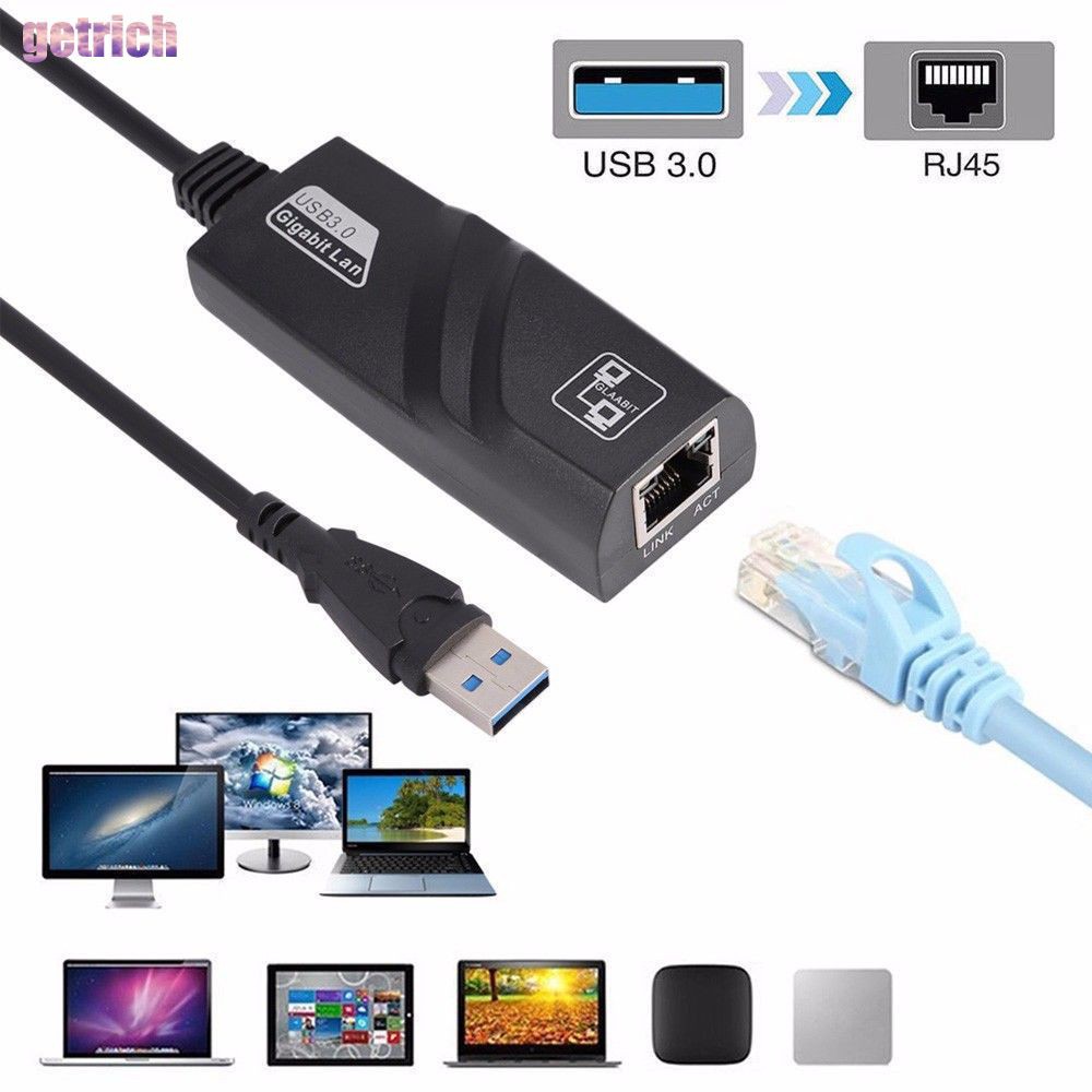 Adaptador De Rede Lan Usb 3.0 Para 10 / 100 / 1000 Mbps Gigabit Rj45 Para Pc Mac Getr