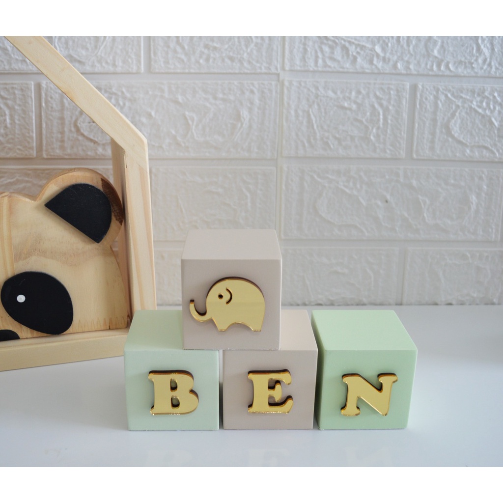 Kit 3 Cubos Personalizado Nome Bebê Letras Espelhadas Dourado Luxo Decoração Colorido Menino Menina — imagem 2 de 2