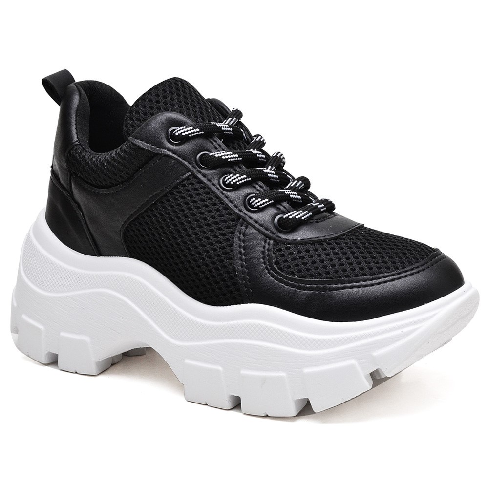 Tênis feminino Tratorado Sapatenis Chunky Dad Sneaker Tenehi Blogueira Preto