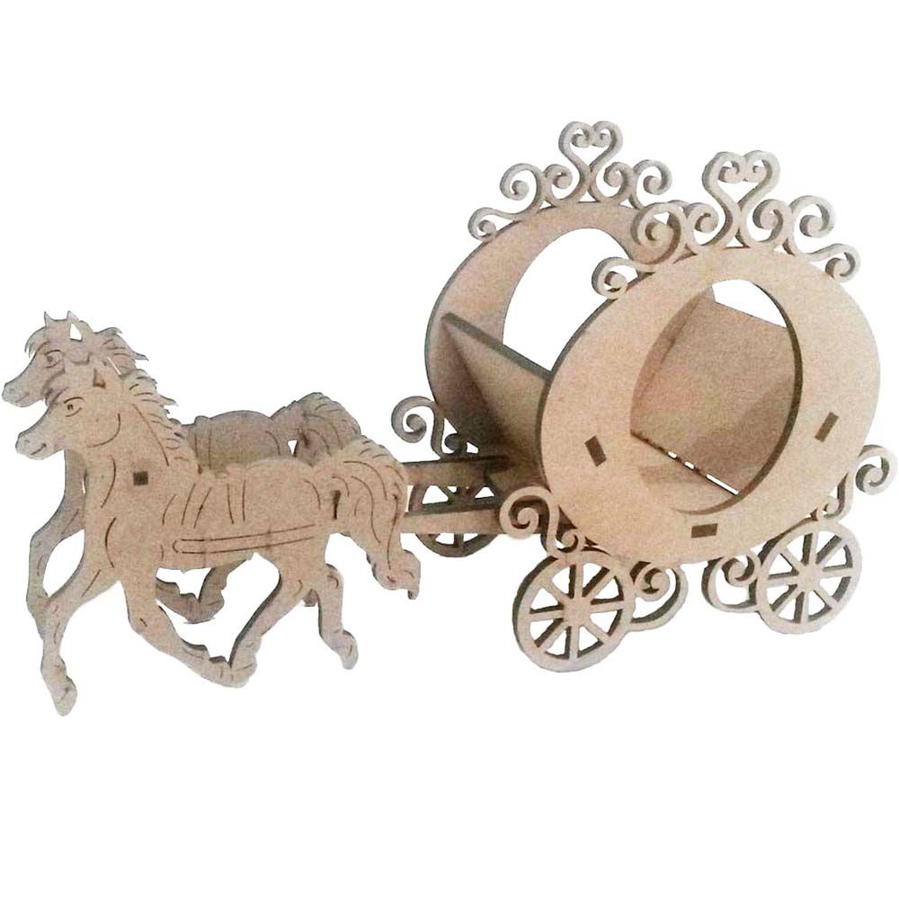 Kit 6 Carruagem cachepot mdf 23cm com cavalos festa