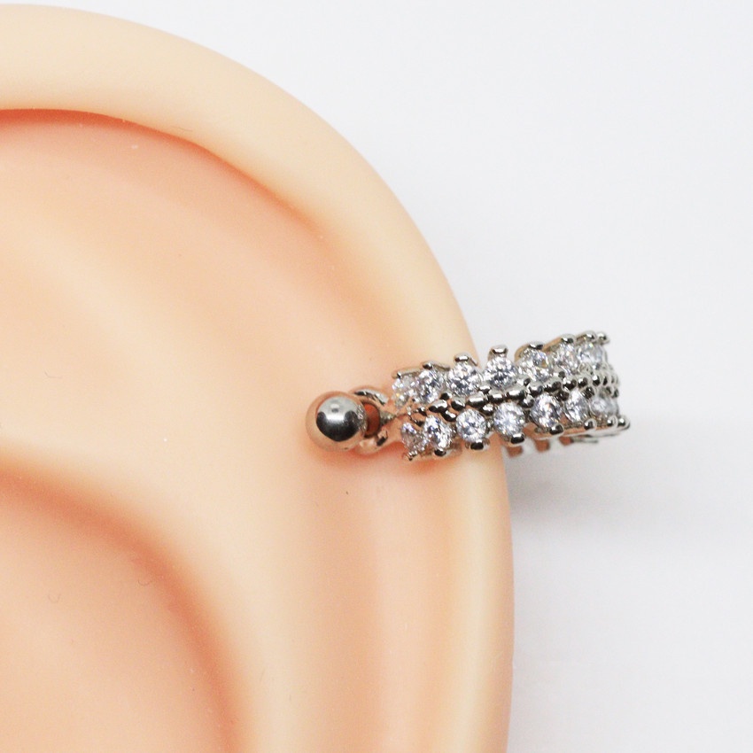 Piercing Helix 2 em 1 Estilo Navete Cravejado 8mm
