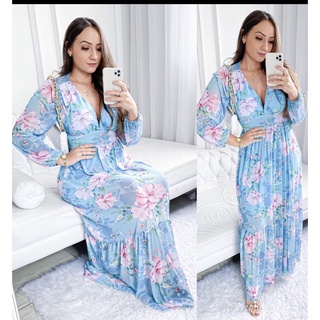 vestido longo de tule estampado evangélico