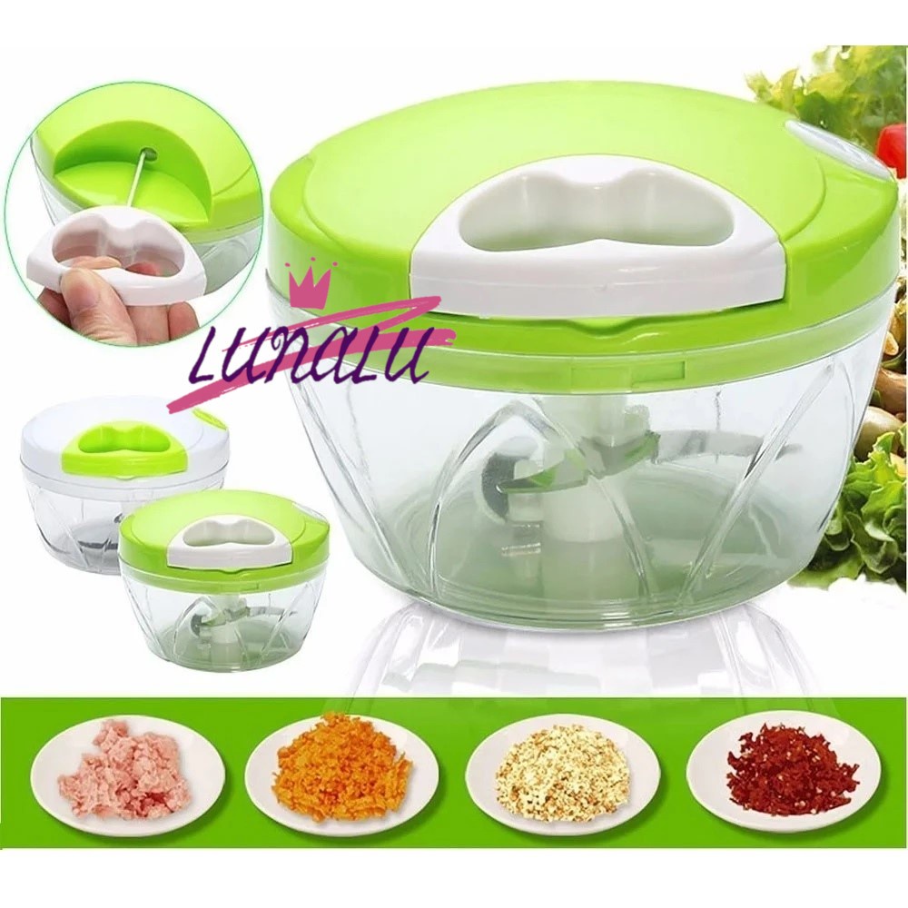 Processador Manual de Alimentos com 3 lâminas Triturador, picador e cortador de temperos