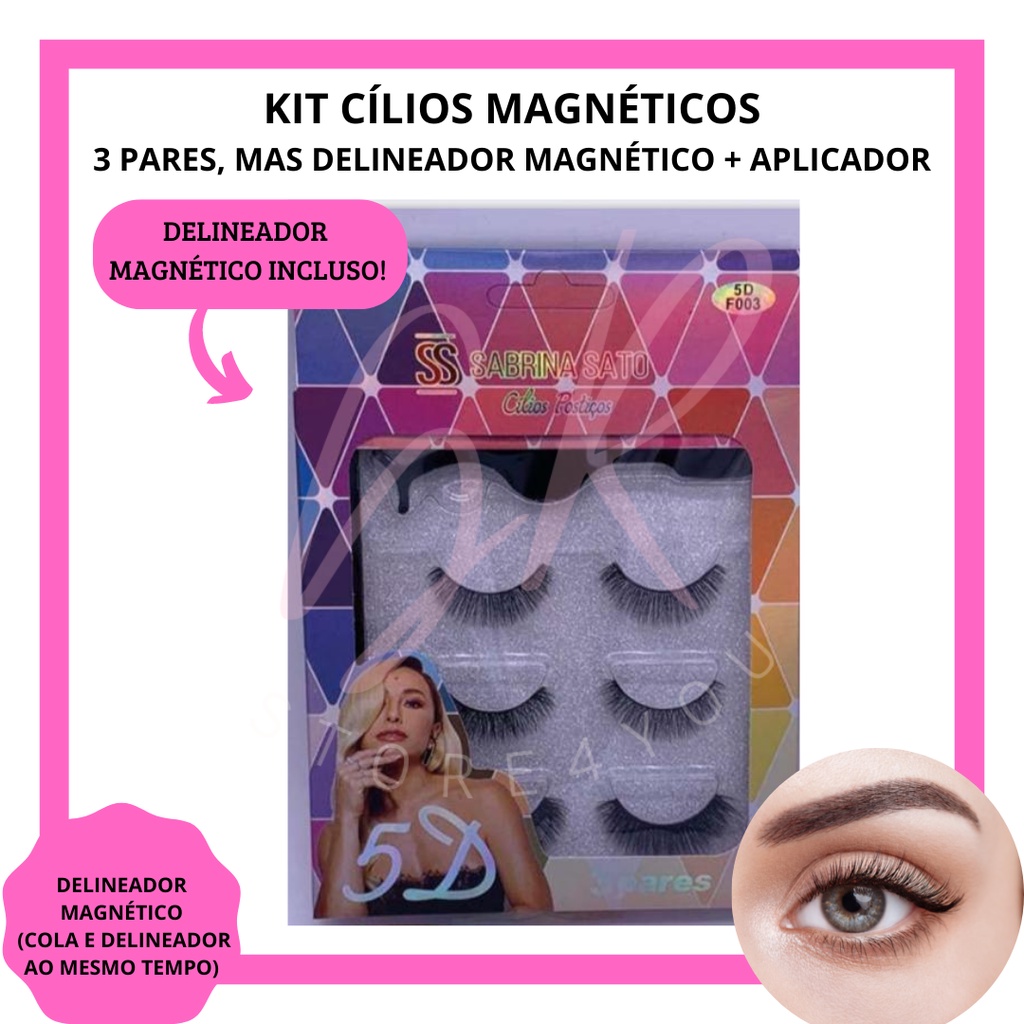 Kit Completo Cílios Magnéticos Sabrina Sato 3 Pares, Kit Cilios Magneticos, Cilios Magneticos, Delineador Magneticos, Cola Magnetica, 3 Pares Cilios, Cilios Postiços Magneticos, Cilios Sabrina Sato, Cilios Postiços, Cilios, Cilios Kit