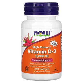 Vitamina D3 2000 UI Now Foods 240 Cápsulas Original Importado