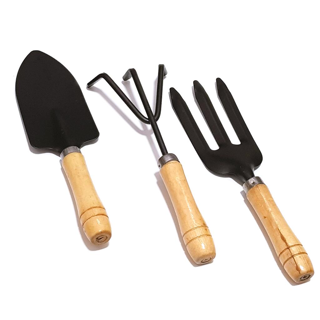 Kit Para Jardinagem Pá Larga  + Ancinho + Garfo Reto Mini Horta Floricultura Bonsai