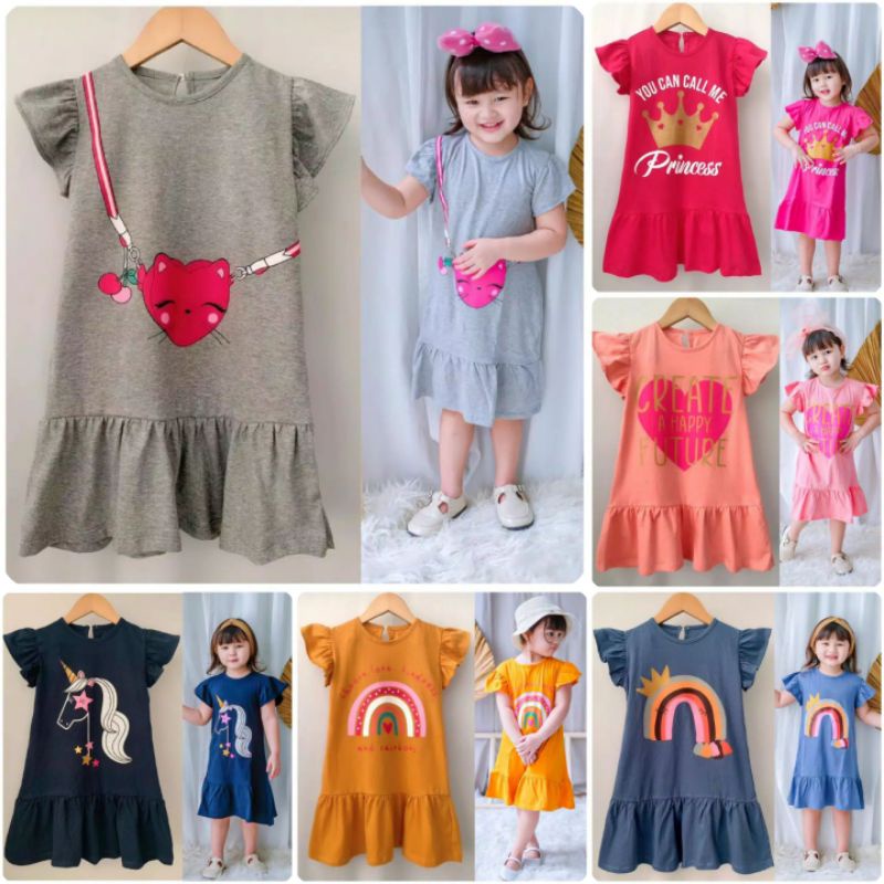 KATUN WAREHOUSE Smilee Miss Mix Color Vestido Infantil Tamanho 1-5o-De Algodão , Daster , Material De Camiseta