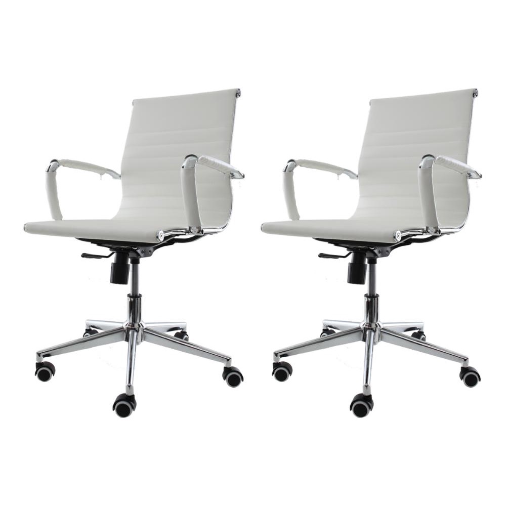 Kit 2 Cadeiras De Escritório Diretor Secretária Baixa Charles Eames Eiffel Esteirinha Branca em Oferta na Shopee