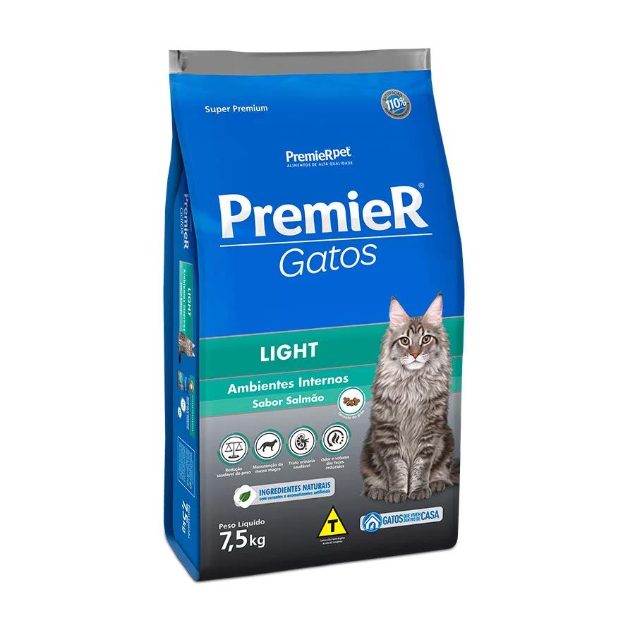 Ração Premier Ambientes Internos Light Gatos Salmão 7,5KG em Oferta na Shopee
