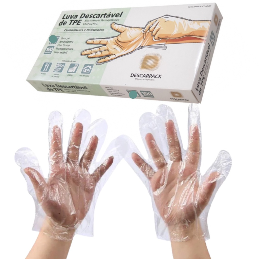 Luva Plástica Descartável Viniflex TPE Descarpack com 100 unidades em Oferta na Shopee