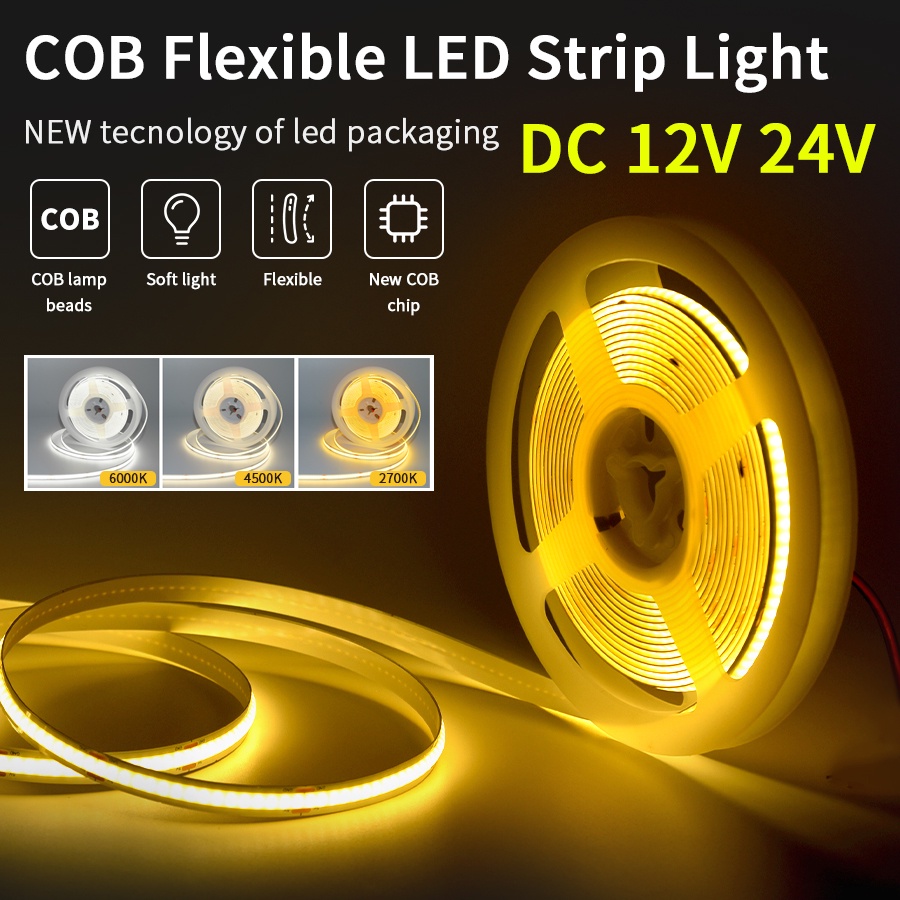 10M 5M 3M 2M 1M COB Claro LED Strip DC12V 24V 320LEDs/M De Alta Densidade Flexível Fita Lamp Cozinha Decoração Do Quarto