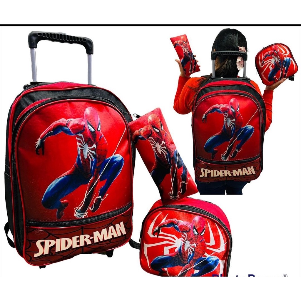 KIT ESCOLAR MOCHILA GRANDE RODINHA +LANCHEIRA +ESTOJO PERSONAGEM HOMEM ARANHA (SPIDER MAN)