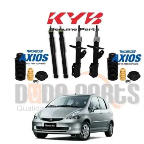 04 Amortecedores Kyb + Kits Coxim Axios Honda Fit 03/08