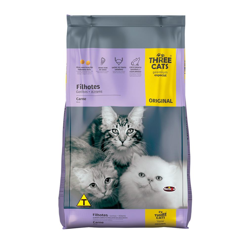 Racao Gatos Three Cats Original Filhotes Carne 1kg em Oferta na Shopee