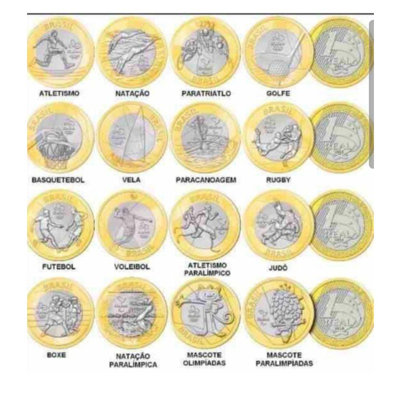 Colecao Moedas Das Olimpiadas 16 Moedas Sendo 14 Modalidades Olimpicas Mais Os 02 Mascotes Shopee Brasil