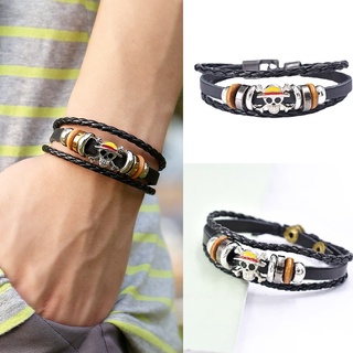 Pulseira Masculina Elegante Em Camadas De Caveira De Couro Para Acessórios De Joias Da Moda 20 Cm em Oferta na Shopee