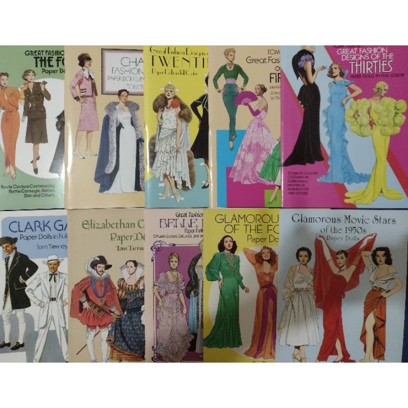 10 LIVROS papper dolls bonecas de papel Great Fashion Designs Of Paper Dolls In Full Color Tom Tierne Roupas De Época Raríssimos Anos 20 - 30 - 40 e Anos 50 Alta-costura Belle-epoque