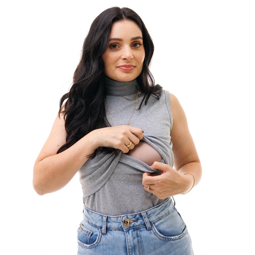 Blusa Gola Alta Sem Manga Amamentação Várias Cores — imagem 2 de 2