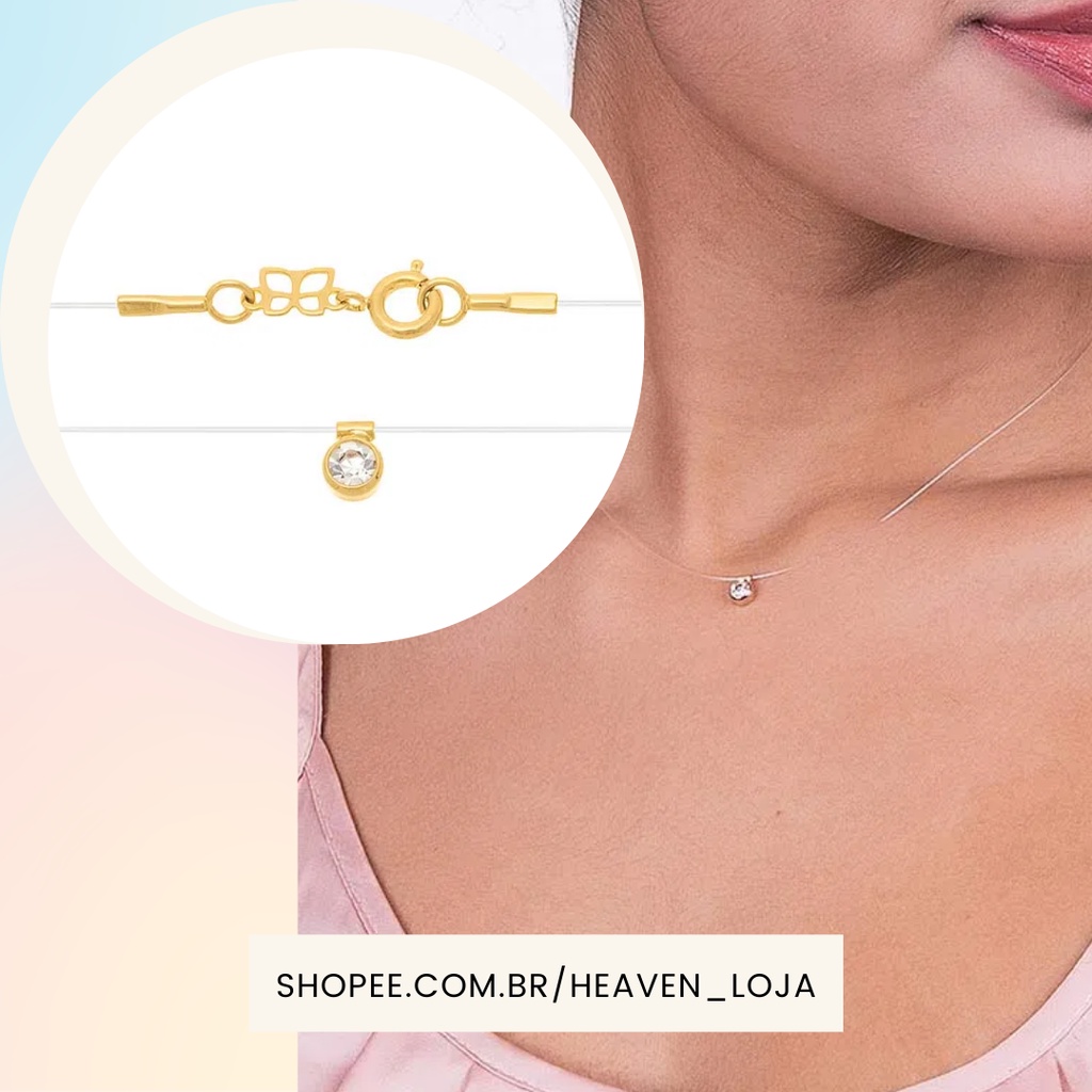Rommanel Gargantilha Fio de Nylon Ponto Luz Banhado ouro 18k
