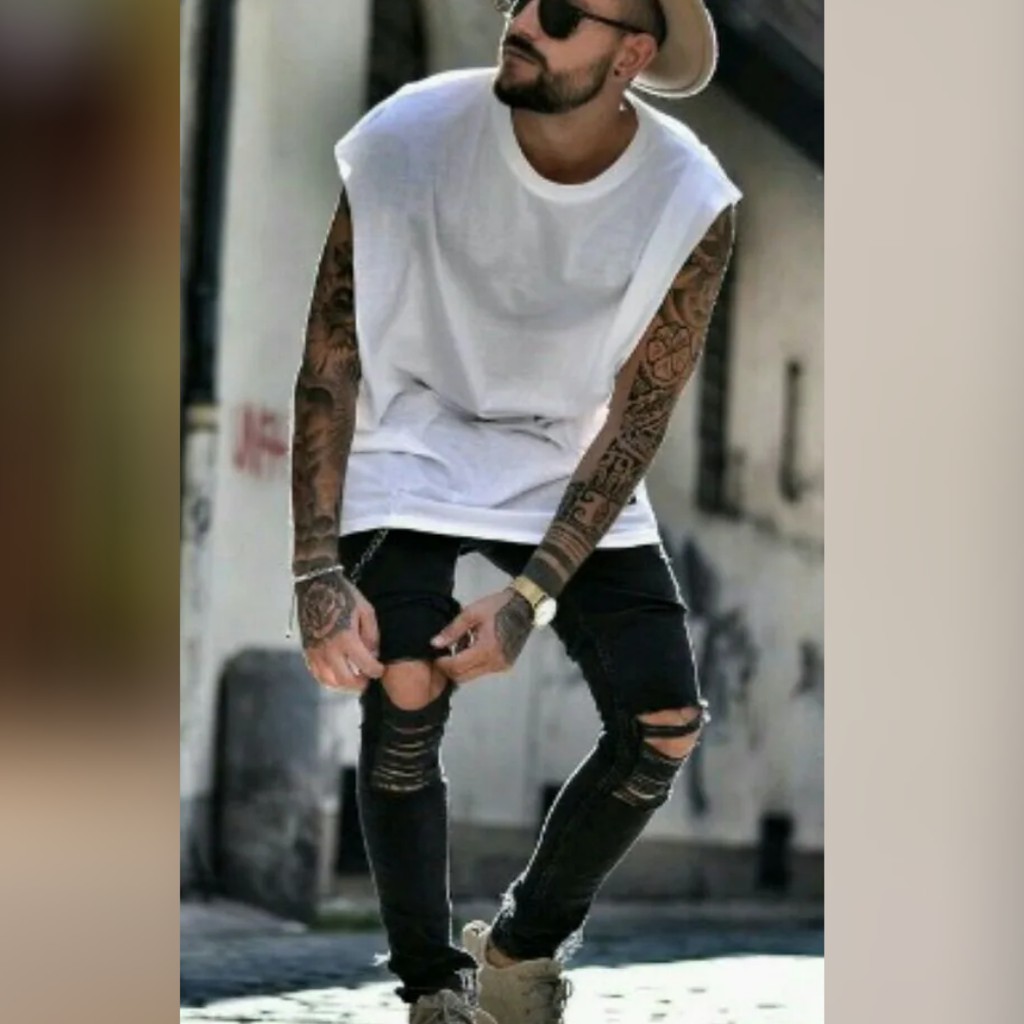 CALÇA JEANS RASGADA SKINNY DESTROYED / CALÇA PRETA SUPER SKINNY RASGOS JOELHO E ECOXA
