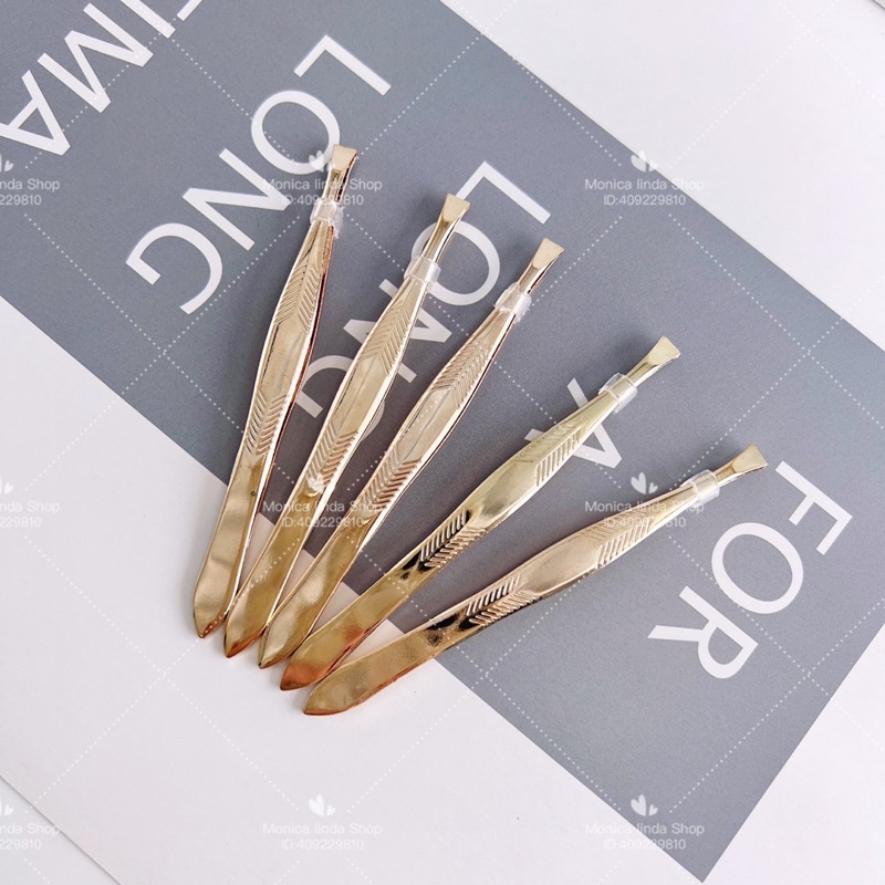 kit 5 Pinça Sobrancelha Aço Inoxidável Banhado A Ouro