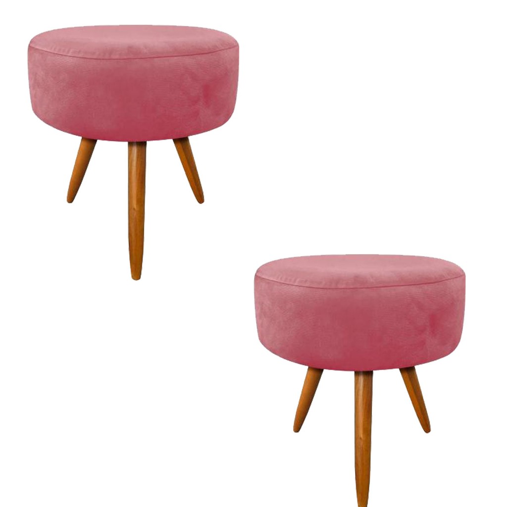 2 Puf Puff Decorativo Redondo Rosê Decoração de Sala