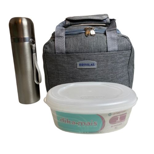 Kit Bolsa Térmica com Marmita e Garrafa Térmica de Inox 400 ml