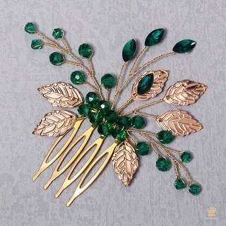 E-S Pente Cabelo Verde Escuro Strass Handmade Liga Folhas Cocar Meninas Acessório Senhoras Elegantes Refinado Super Flash Acessórios Para O Jóias Headwear 1 Pc